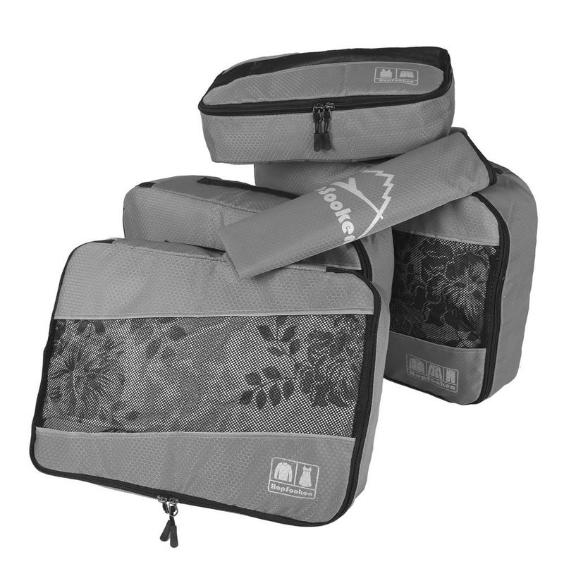 HOPSOOKEN 5pc Packing Cubes Set Large Travel Luggage Organizer 4 Cubes 1 Laundry Pouch Bag (Gray) - Image 3